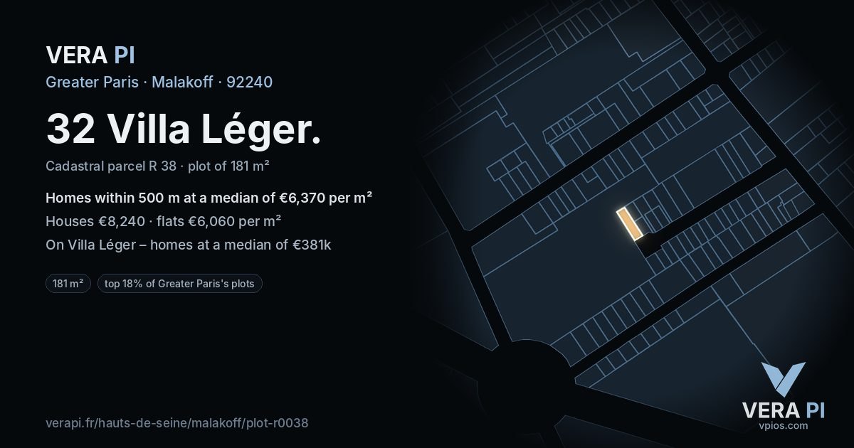 32 Villa Léger, Malakoff at night – the plot lit, the parcels around coloured by the prices near them