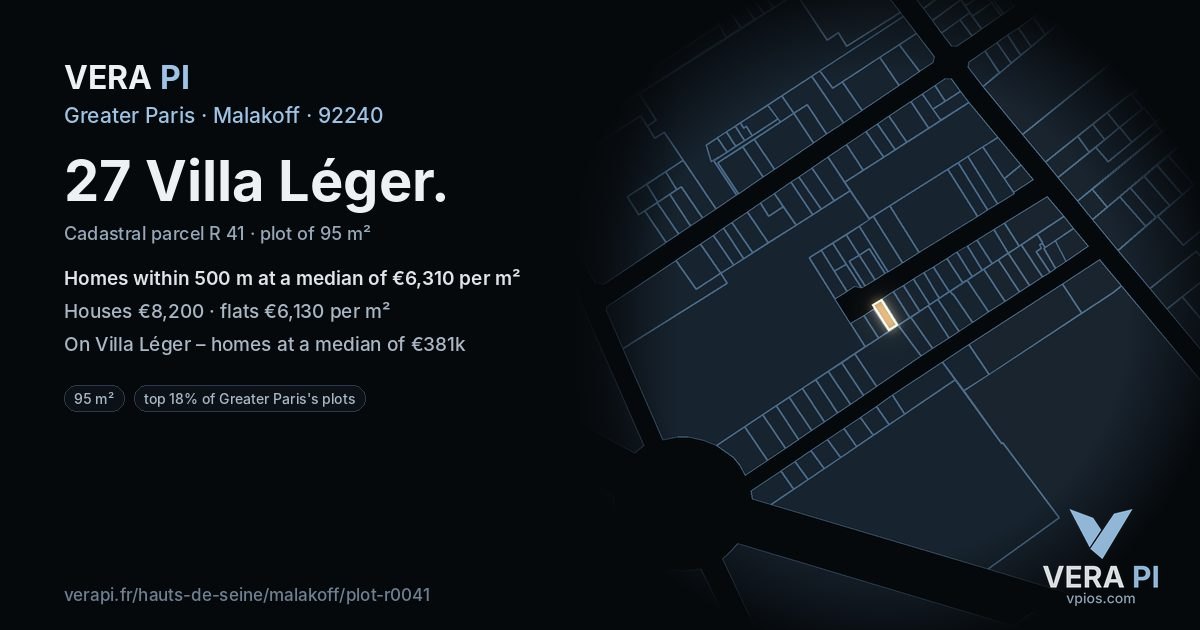 27 Villa Léger, Malakoff at night – the plot lit, the parcels around coloured by the prices near them
