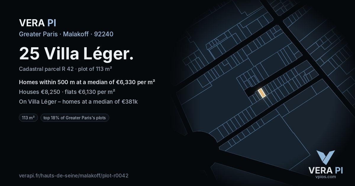 25 Villa Léger, Malakoff at night – the plot lit, the parcels around coloured by the prices near them