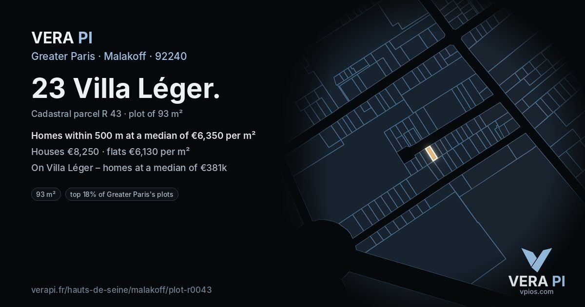 23 Villa Léger, Malakoff at night – the plot lit, the parcels around coloured by the prices near them