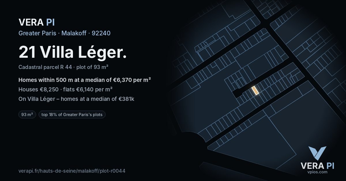 21 Villa Léger, Malakoff at night – the plot lit, the parcels around coloured by the prices near them