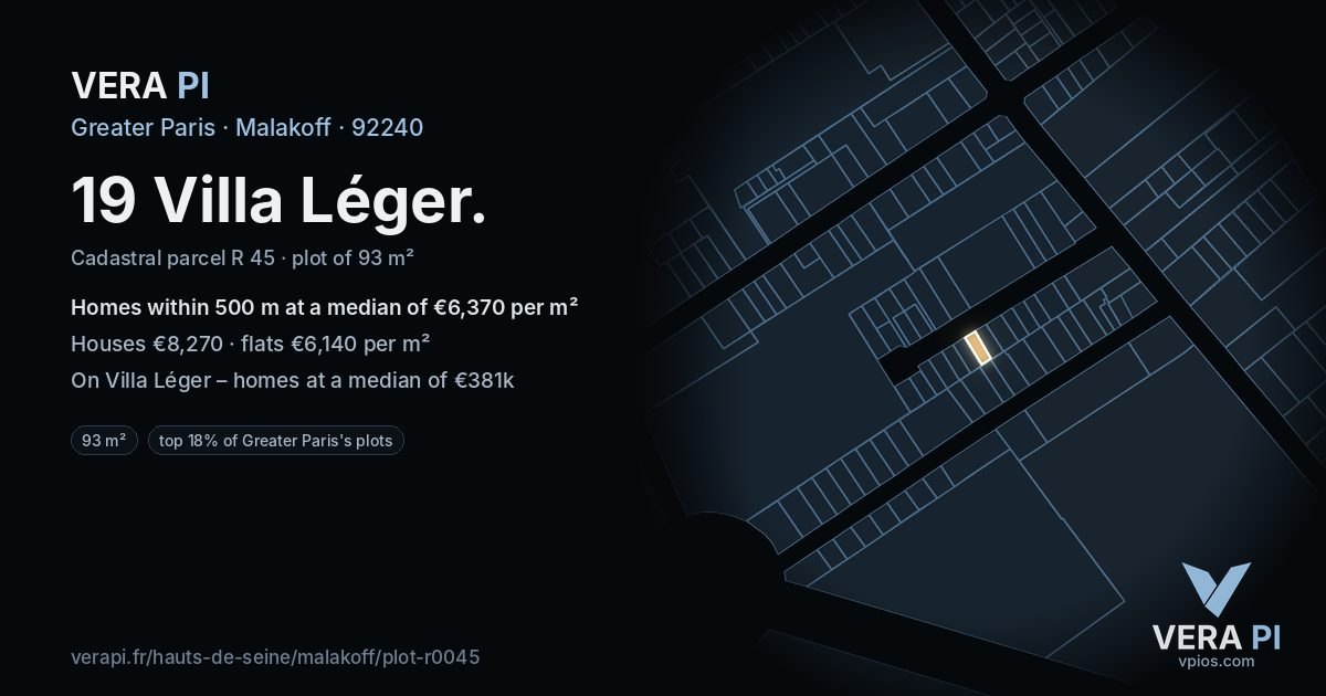 19 Villa Léger, Malakoff at night – the plot lit, the parcels around coloured by the prices near them