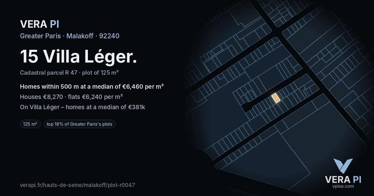 15 Villa Léger, Malakoff at night – the plot lit, the parcels around coloured by the prices near them