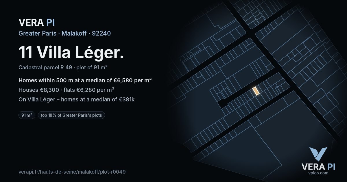 11 Villa Léger, Malakoff at night – the plot lit, the parcels around coloured by the prices near them