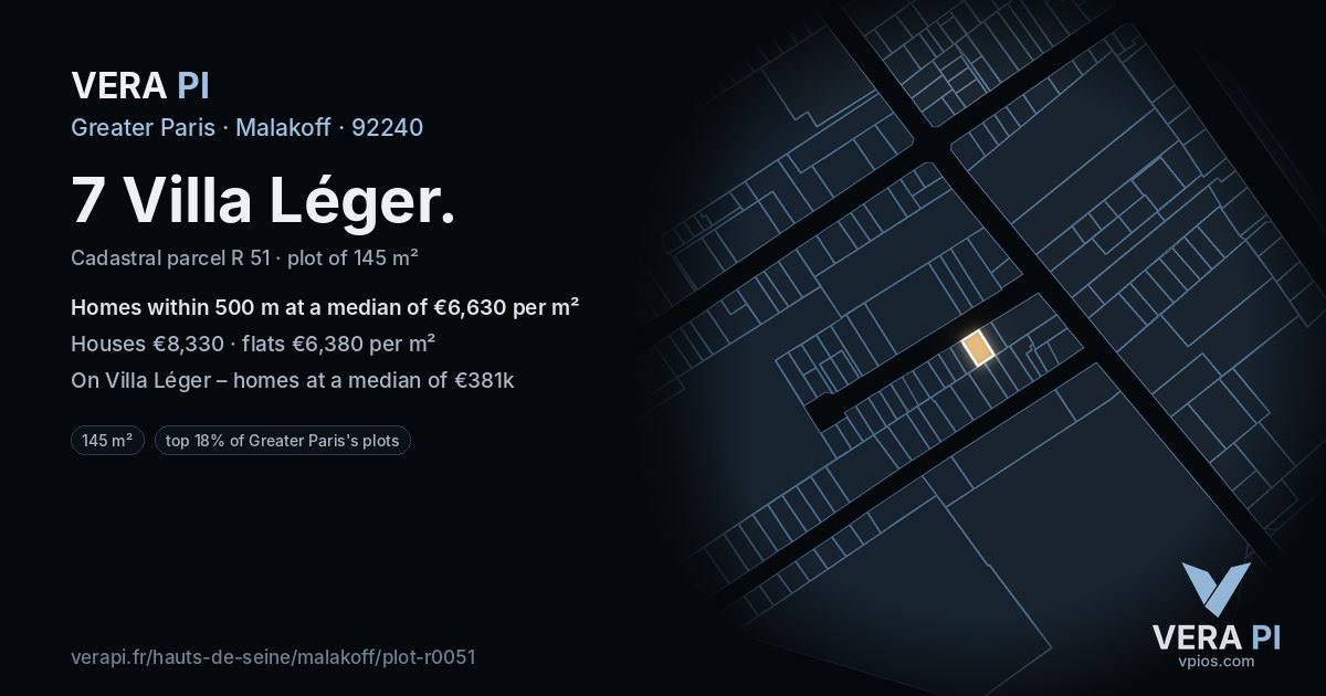 7 Villa Léger, Malakoff at night – the plot lit, the parcels around coloured by the prices near them