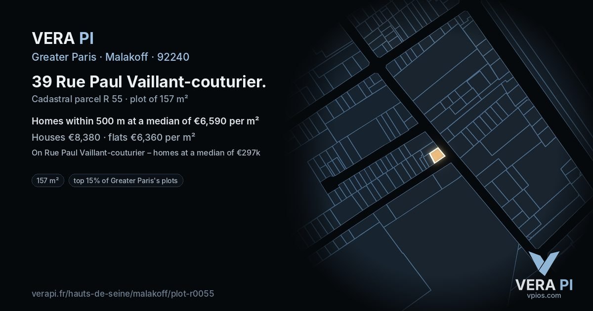 39 Rue Paul Vaillant-couturier, Malakoff at night – the plot lit, the parcels around coloured by the prices near them