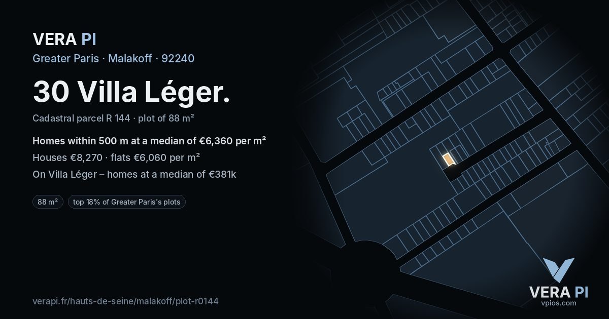 30 Villa Léger, Malakoff at night – the plot lit, the parcels around coloured by the prices near them