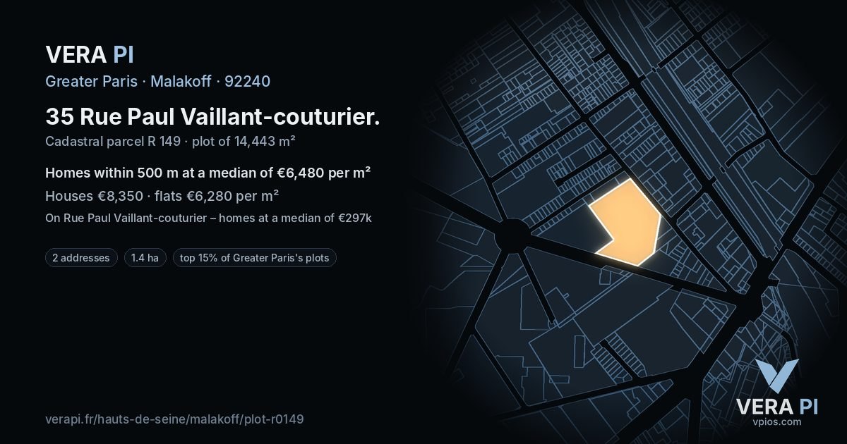 35 Rue Paul Vaillant-couturier, Malakoff at night – the plot lit, the parcels around coloured by the prices near them