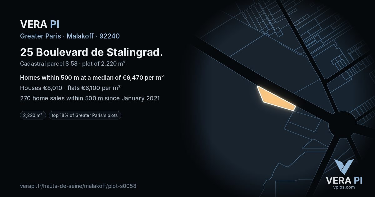 25 Boulevard de Stalingrad, Malakoff at night – the plot lit, the parcels around coloured by the prices near them