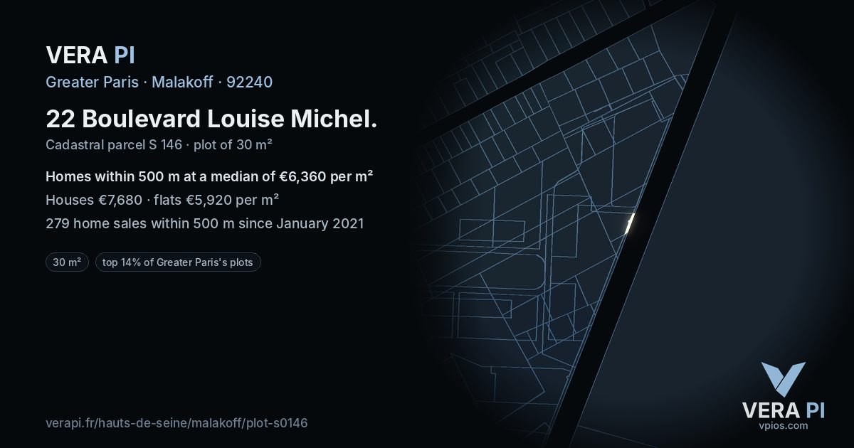 22 Boulevard Louise Michel, Malakoff at night – the plot lit, the parcels around coloured by the prices near them