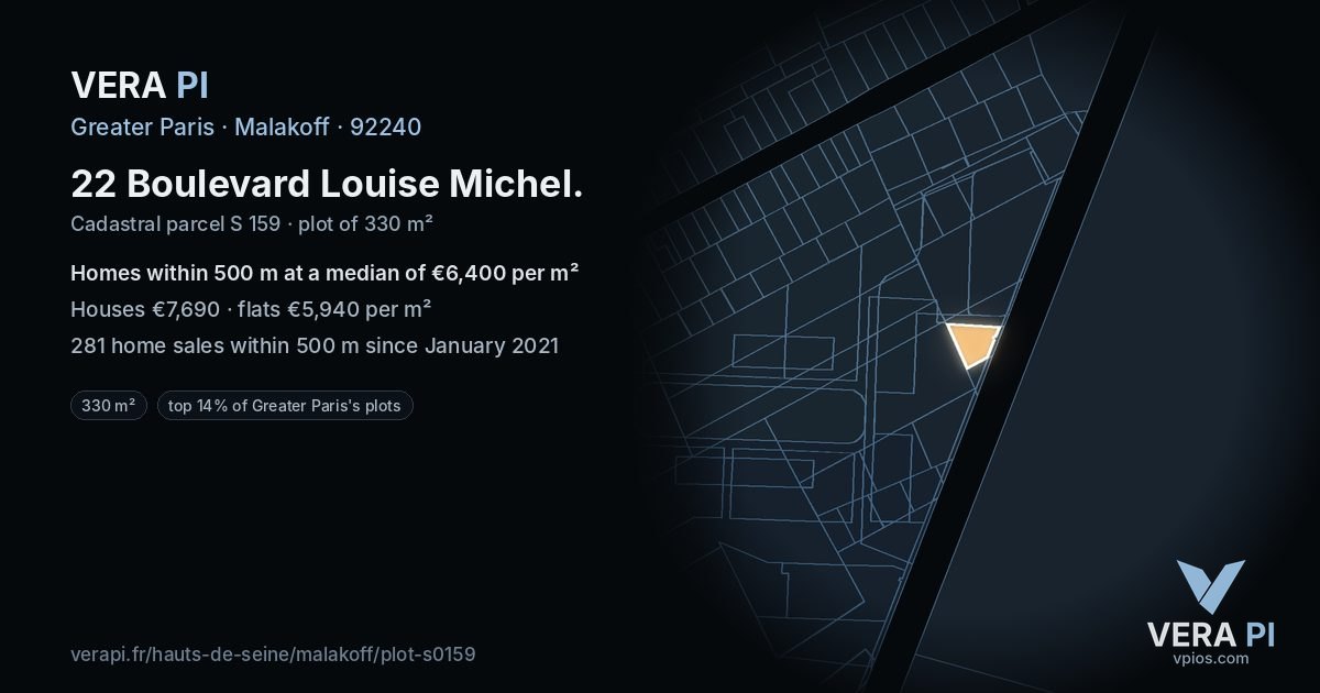 22 Boulevard Louise Michel, Malakoff at night – the plot lit, the parcels around coloured by the prices near them