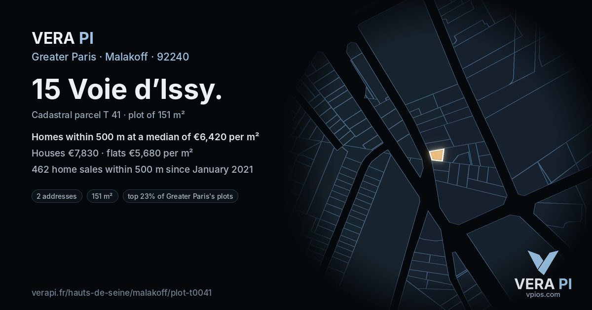 15 Voie d’Issy, Malakoff at night – the plot lit, the parcels around coloured by the prices near them