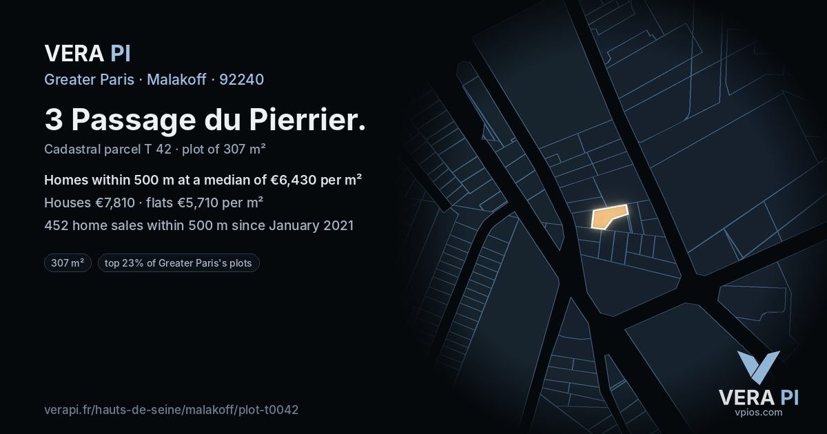 3 Passage du Pierrier, Malakoff at night – the plot lit, the parcels around coloured by the prices near them