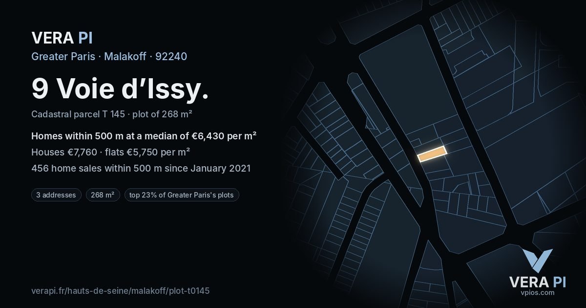 9 Voie d’Issy, Malakoff at night – the plot lit, the parcels around coloured by the prices near them