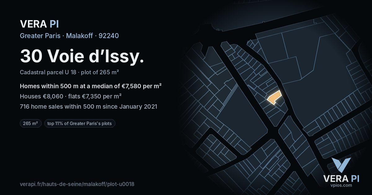 30 Voie d’Issy, Malakoff at night – the plot lit, the parcels around coloured by the prices near them