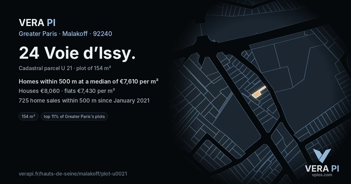 24 Voie d’Issy, Malakoff at night – the plot lit, the parcels around coloured by the prices near them