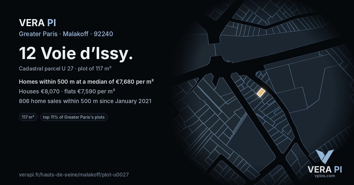 12 Voie d’Issy, Malakoff at night – the plot lit, the parcels around coloured by the prices near them