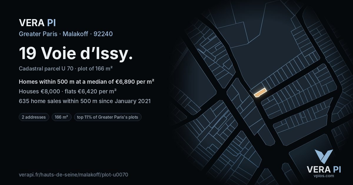 19 Voie d’Issy, Malakoff at night – the plot lit, the parcels around coloured by the prices near them