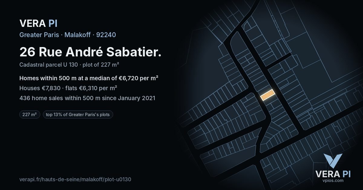 26 Rue André Sabatier, Malakoff at night – the plot lit, the parcels around coloured by the prices near them