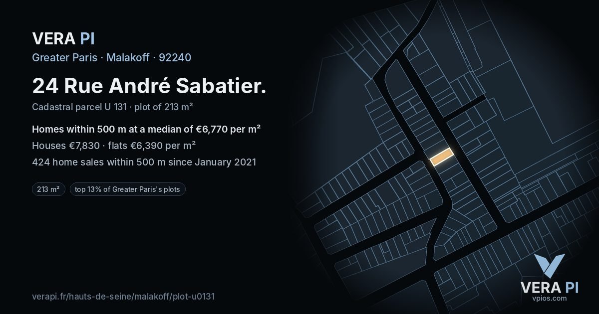 24 Rue André Sabatier, Malakoff at night – the plot lit, the parcels around coloured by the prices near them