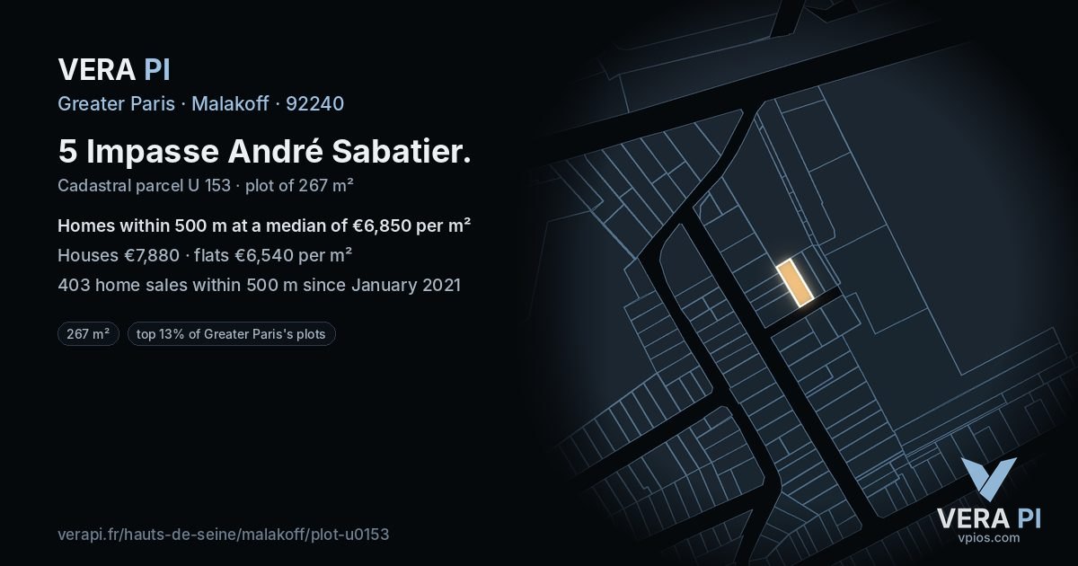 5 Impasse André Sabatier, Malakoff at night – the plot lit, the parcels around coloured by the prices near them