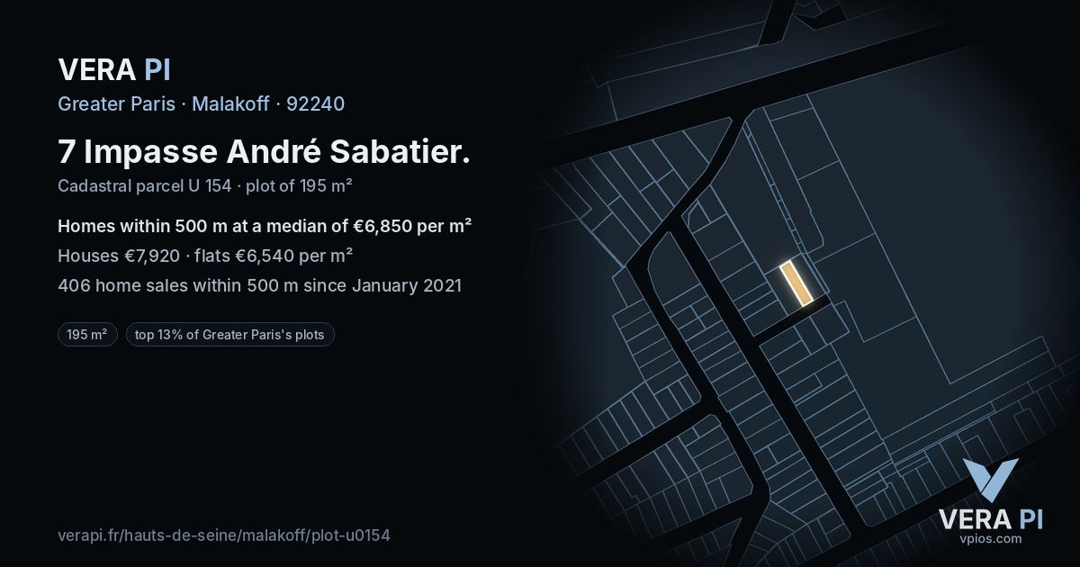 7 Impasse André Sabatier, Malakoff at night – the plot lit, the parcels around coloured by the prices near them