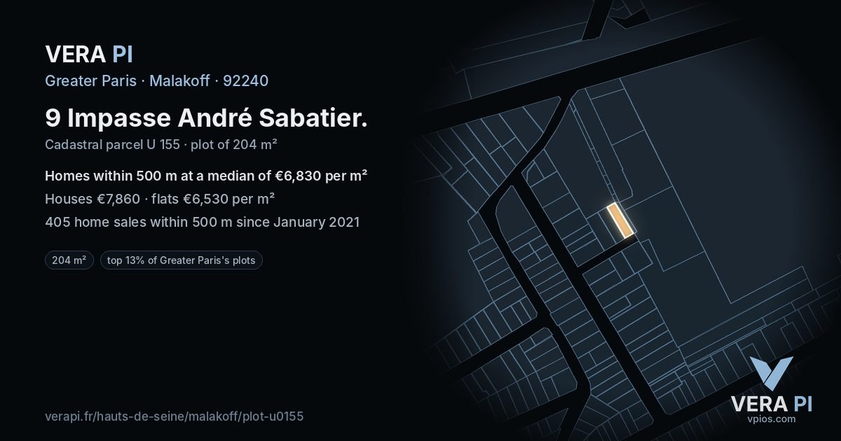 9 Impasse André Sabatier, Malakoff at night – the plot lit, the parcels around coloured by the prices near them