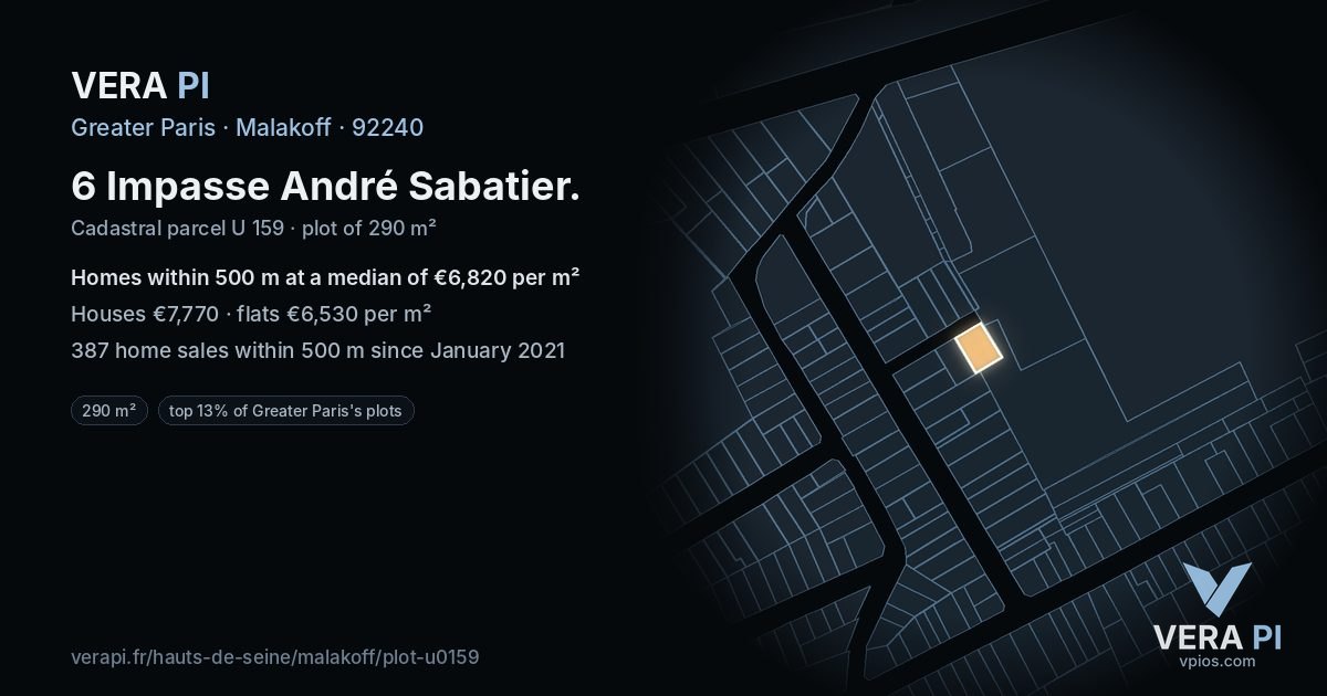 6 Impasse André Sabatier, Malakoff at night – the plot lit, the parcels around coloured by the prices near them