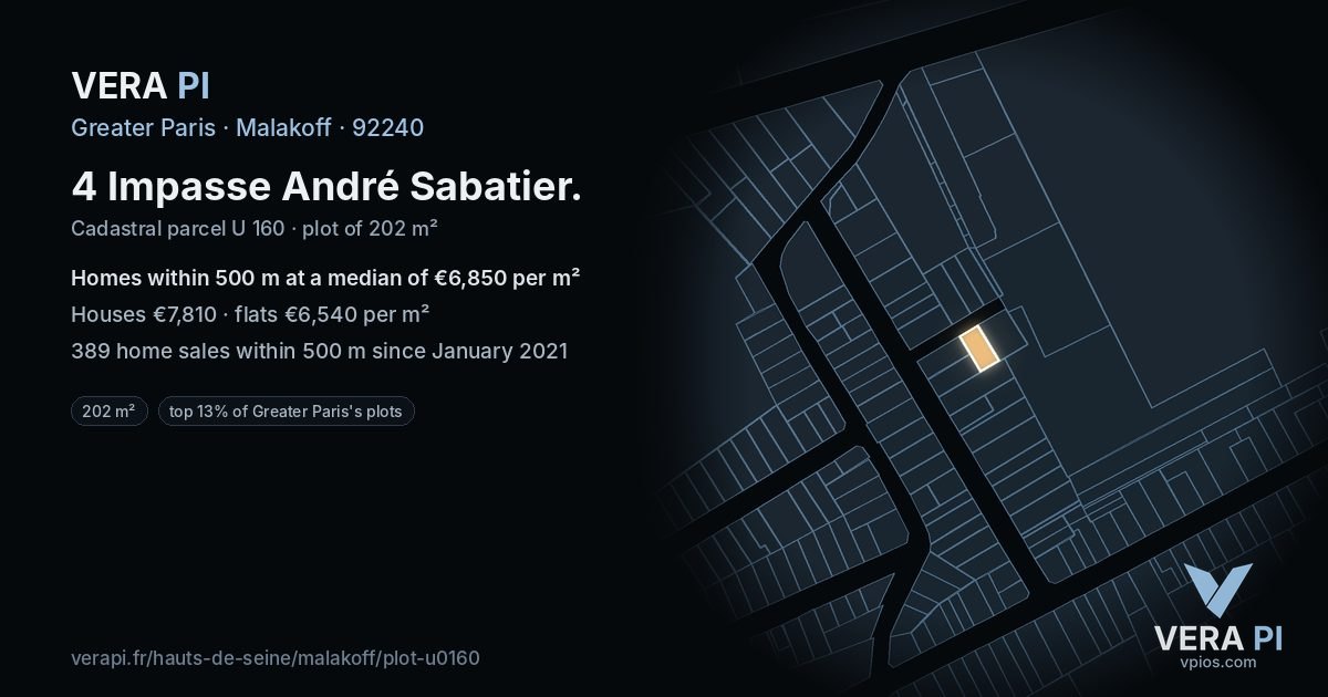 4 Impasse André Sabatier, Malakoff at night – the plot lit, the parcels around coloured by the prices near them