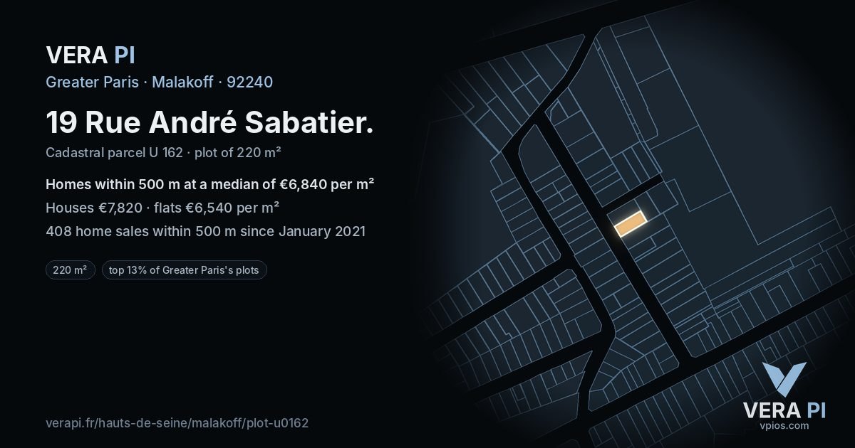19 Rue André Sabatier, Malakoff at night – the plot lit, the parcels around coloured by the prices near them