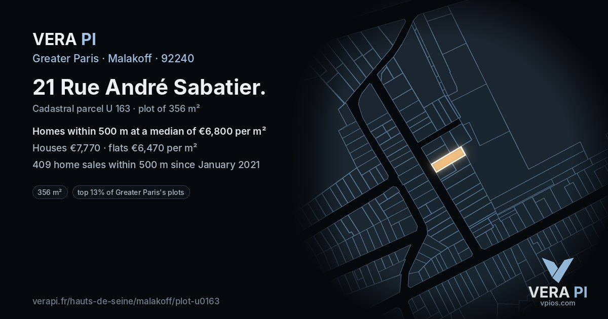 21 Rue André Sabatier, Malakoff at night – the plot lit, the parcels around coloured by the prices near them