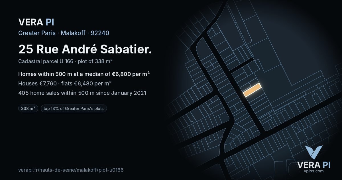 25 Rue André Sabatier, Malakoff at night – the plot lit, the parcels around coloured by the prices near them