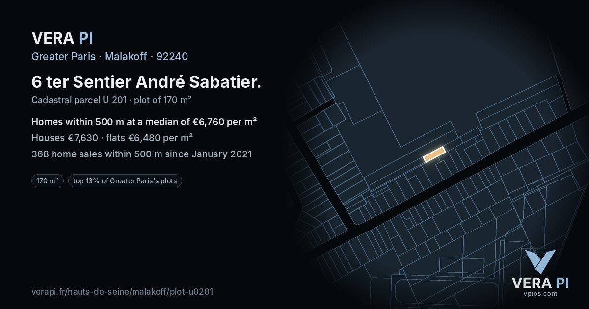 6 ter Sentier André Sabatier, Malakoff at night – the plot lit, the parcels around coloured by the prices near them