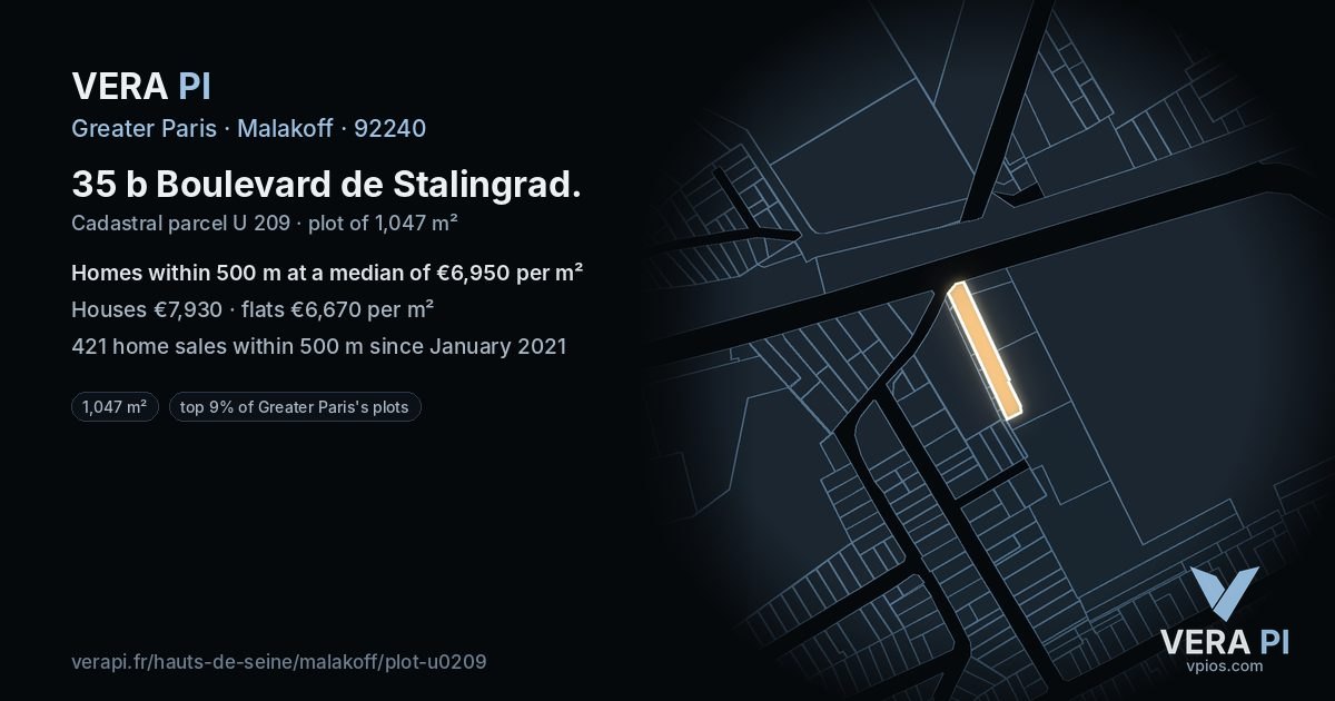 35 b Boulevard de Stalingrad, Malakoff at night – the plot lit, the parcels around coloured by the prices near them