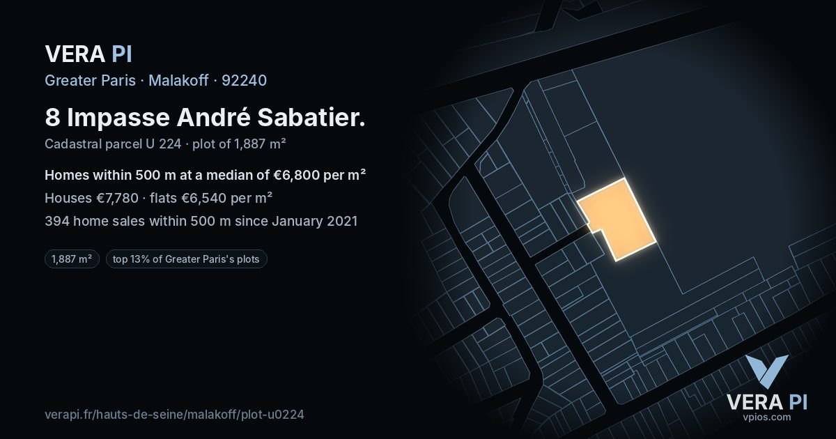 8 Impasse André Sabatier, Malakoff at night – the plot lit, the parcels around coloured by the prices near them