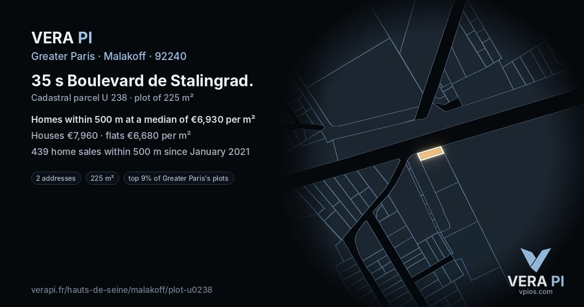 35 s Boulevard de Stalingrad, Malakoff at night – the plot lit, the parcels around coloured by the prices near them