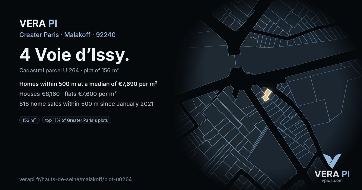 4 Voie d’Issy, Malakoff at night – the plot lit, the parcels around coloured by the prices near them