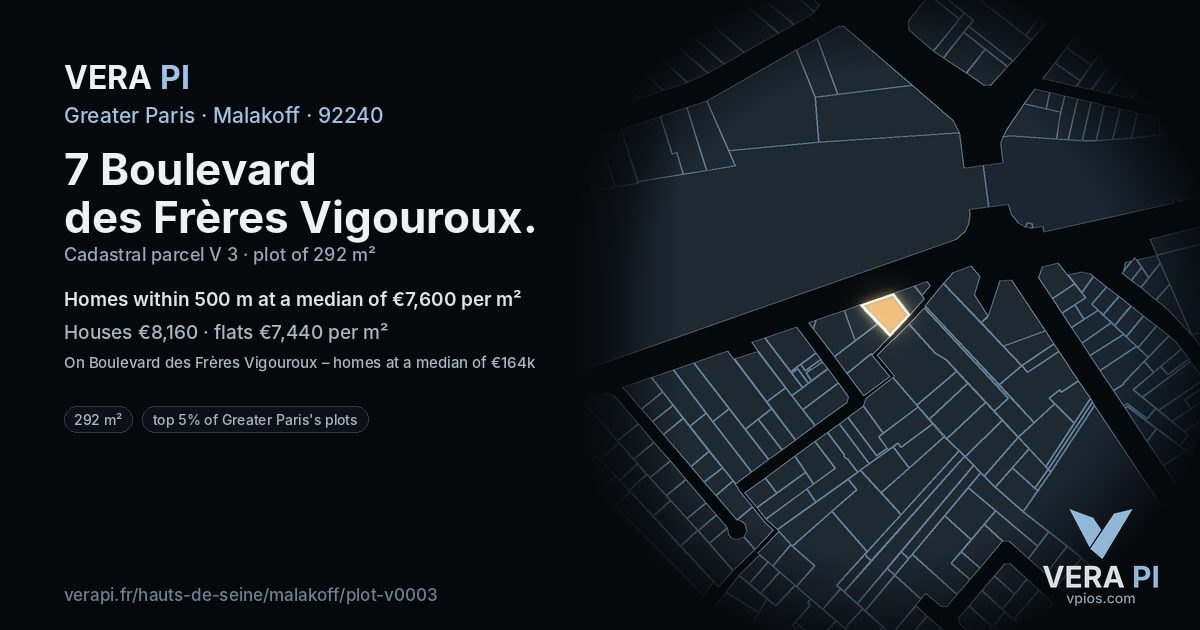 7 Boulevard des Frères Vigouroux, Malakoff at night – the plot lit, the parcels around coloured by the prices near them