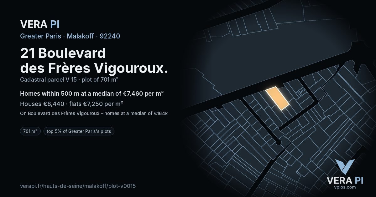 21 Boulevard des Frères Vigouroux, Malakoff at night – the plot lit, the parcels around coloured by the prices near them