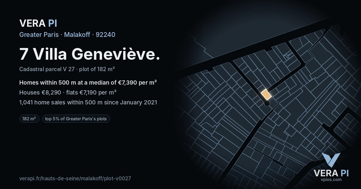 7 Villa Geneviève, Malakoff at night – the plot lit, the parcels around coloured by the prices near them