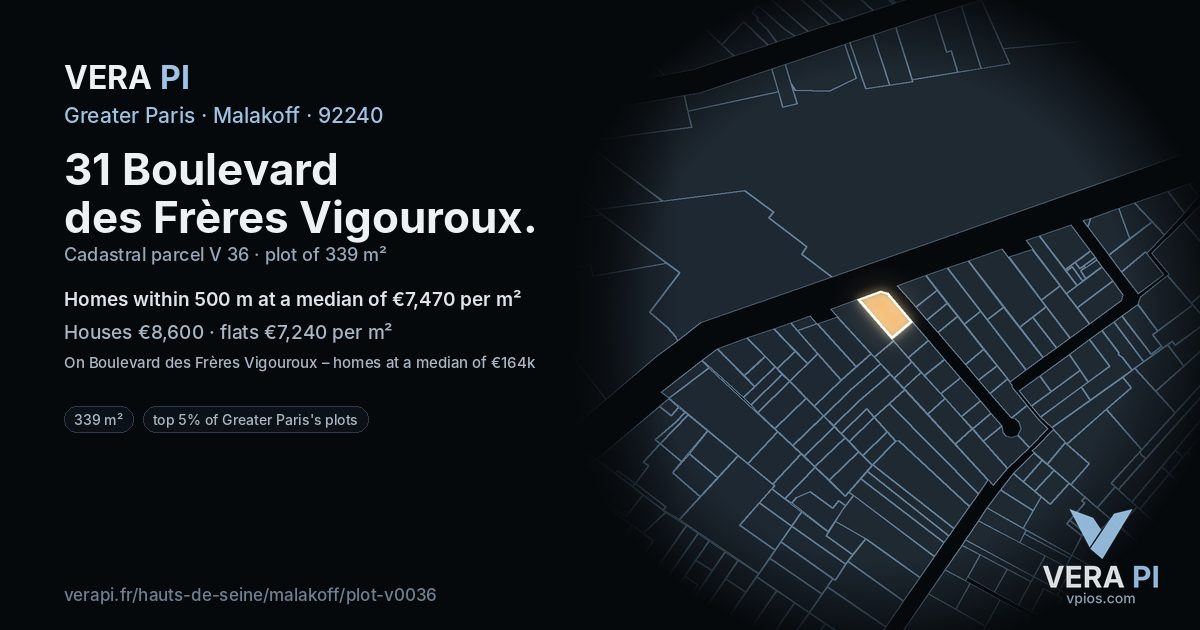 31 Boulevard des Frères Vigouroux, Malakoff at night – the plot lit, the parcels around coloured by the prices near them