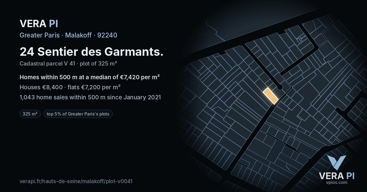 24 Sentier des Garmants, Malakoff at night – the plot lit, the parcels around coloured by the prices near them