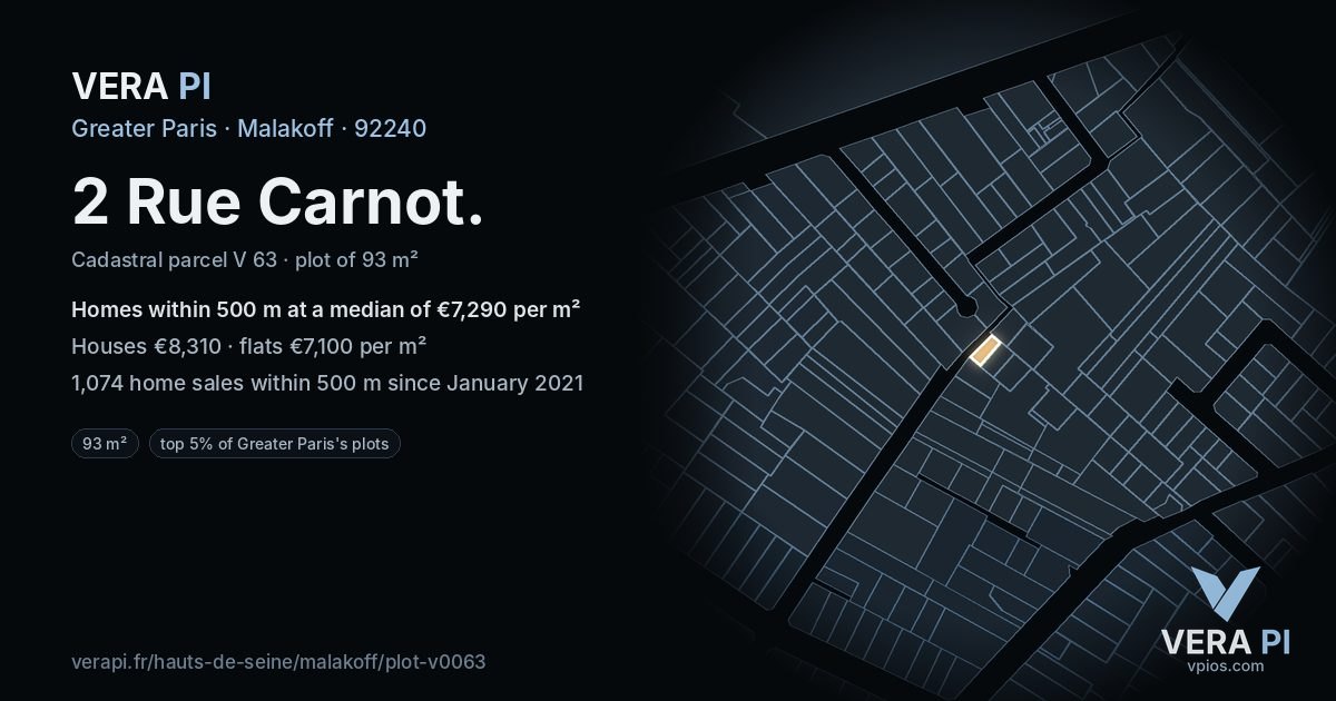 2 Rue Carnot, Malakoff at night – the plot lit, the parcels around coloured by the prices near them
