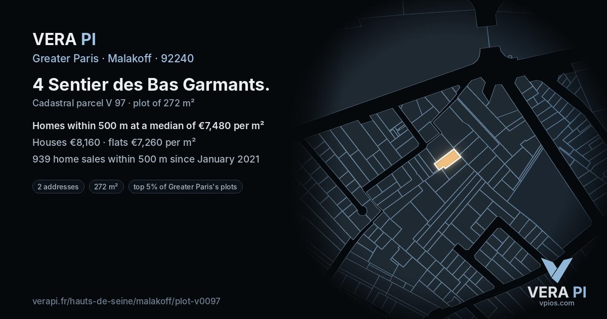 4 Sentier des Bas Garmants, Malakoff at night – the plot lit, the parcels around coloured by the prices near them