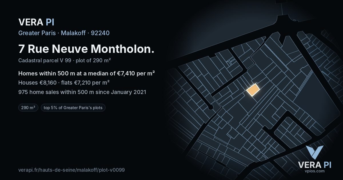 7 Rue Neuve Montholon, Malakoff at night – the plot lit, the parcels around coloured by the prices near them