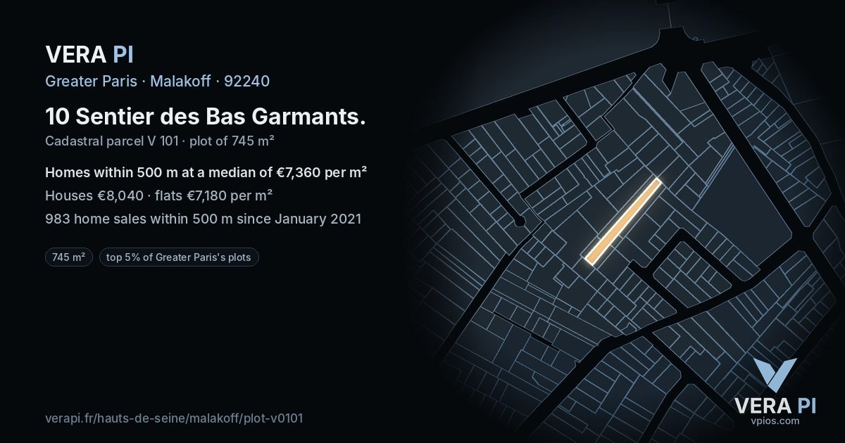10 Sentier des Bas Garmants, Malakoff at night – the plot lit, the parcels around coloured by the prices near them
