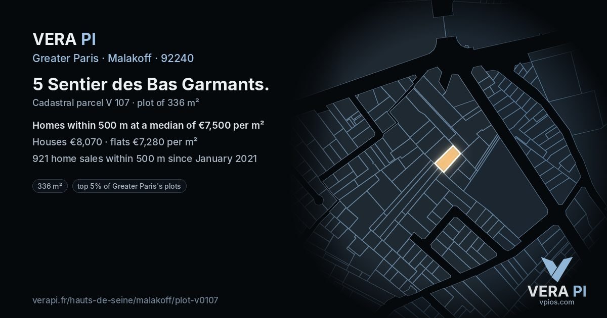 5 Sentier des Bas Garmants, Malakoff at night – the plot lit, the parcels around coloured by the prices near them
