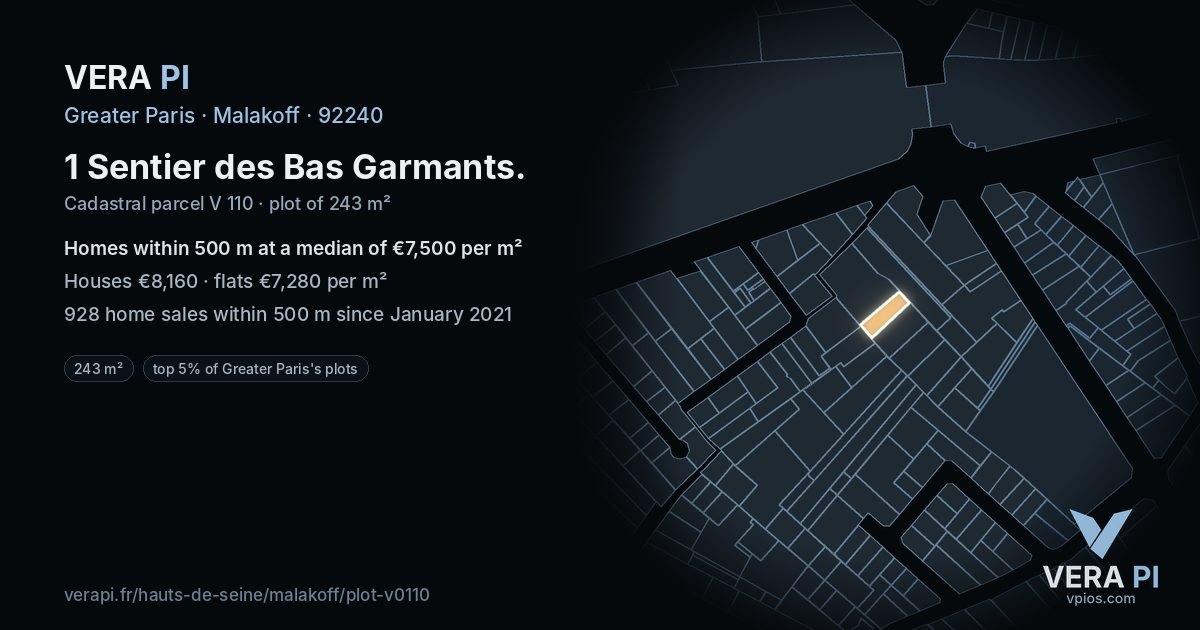 1 Sentier des Bas Garmants, Malakoff at night – the plot lit, the parcels around coloured by the prices near them
