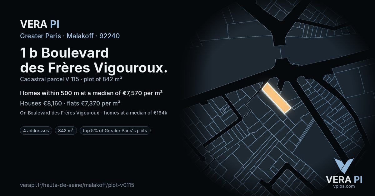 1 b Boulevard des Frères Vigouroux, Malakoff at night – the plot lit, the parcels around coloured by the prices near them