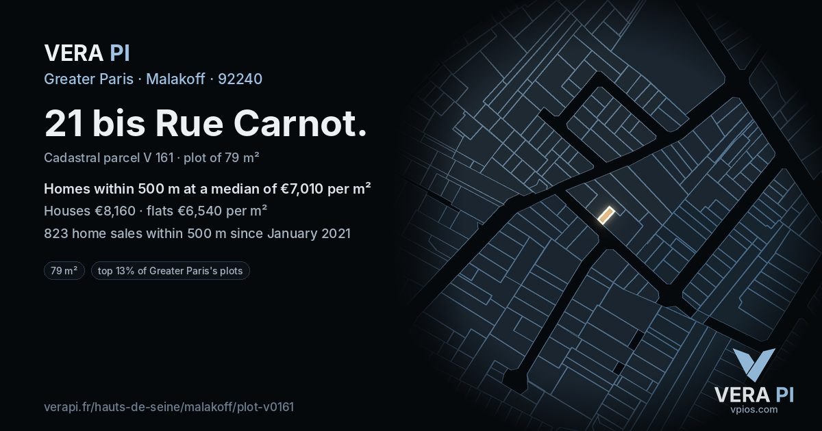 21 bis Rue Carnot, Malakoff at night – the plot lit, the parcels around coloured by the prices near them